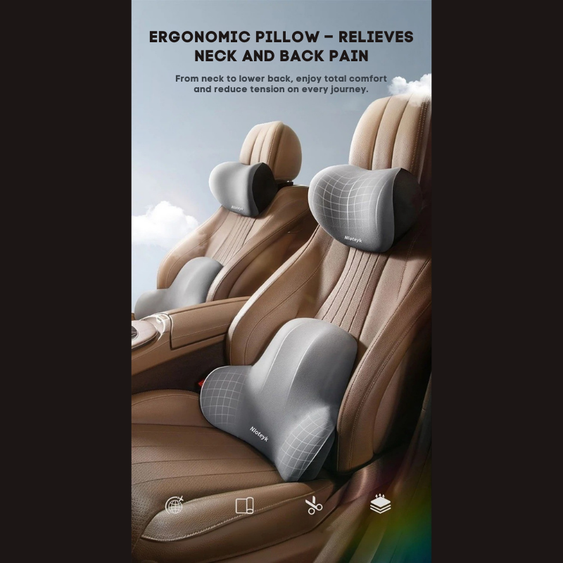 Set de Cojines Ergonómicos para Coche con Espuma Viscoelástica – Alivio Cuello y Espalda | ErgoComfort™